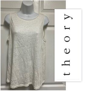THEORY White Linen Knit Sleeveless Tank